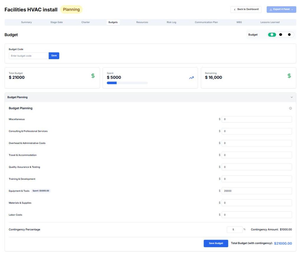 Budget planning and cost tracking in Arcturus Pro