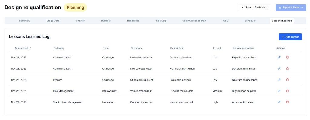 Lessons Learned Log - Knowledge Management and Continuous Improvement for Irish Medical Device and Pharmaceutical Manufacturing - Arcturus Pro